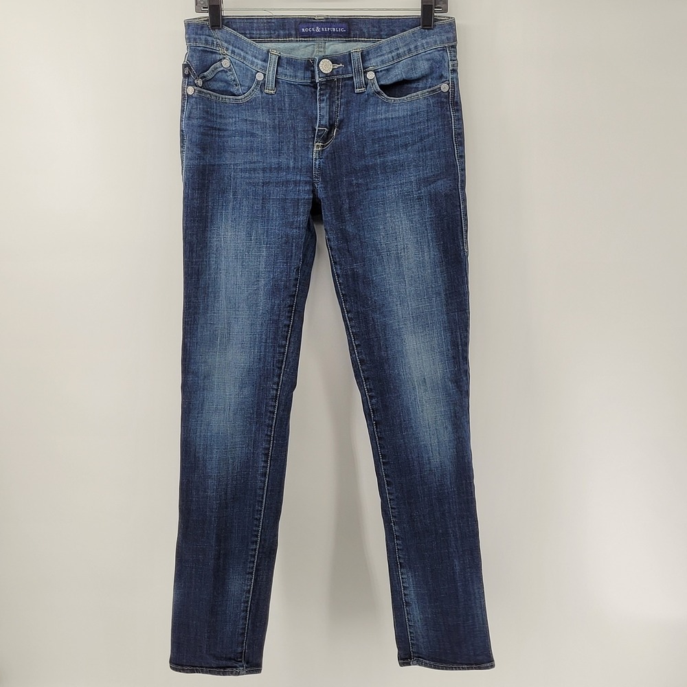 Rock & Republic Berlin Jeans Womens 8‎ Medium Blue Denim Straight Leg R010116
